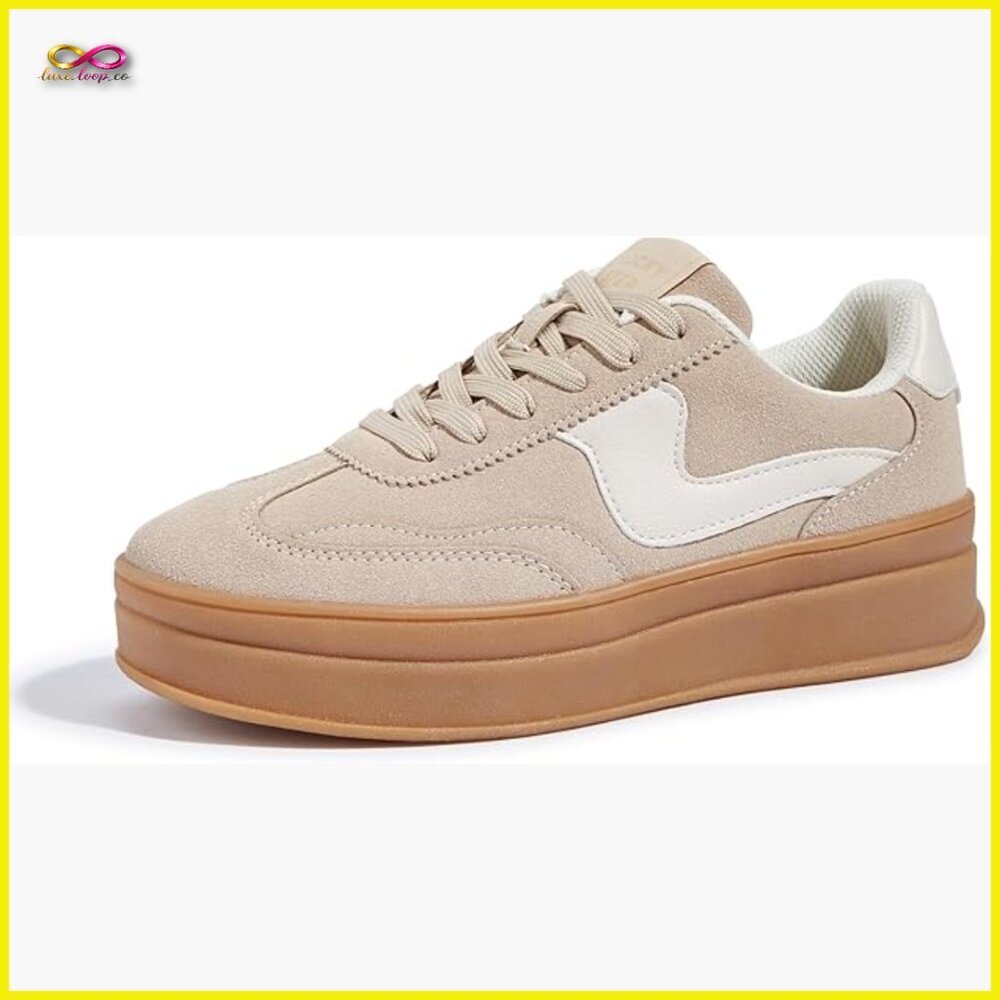 Platform Sneakers Chunky Sole Suede Faux Leather Retro Y2K Casual Walking Shoes